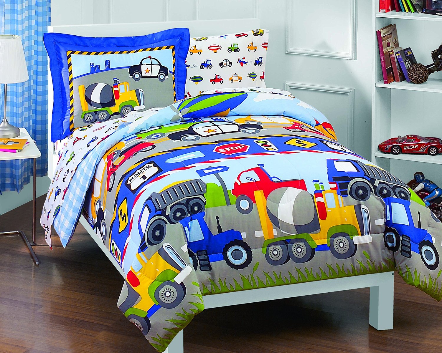 Dream Factory Trucks Tractors Cars Boys 5-Piece Comforter Sheet Set