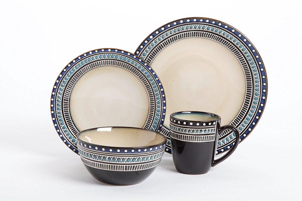 Gibson Magello 16Piece Dinnerware Set, Cream/Blue For Sale in Canada