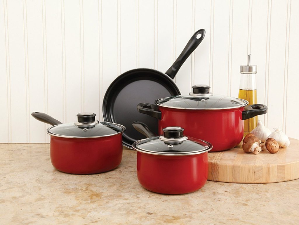 Sunbeam Newbrook 7Pc Cookware Set, Red For Sale in Canada