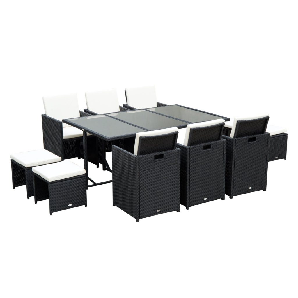 Outsunny 11pcs Patio Rattan Dining Set Garden Furniture Table Chair