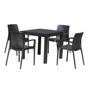 Outsunny 5pc All Weather Resin Patio Dining Set Garden Outdoor Chair Table Furniture, Black