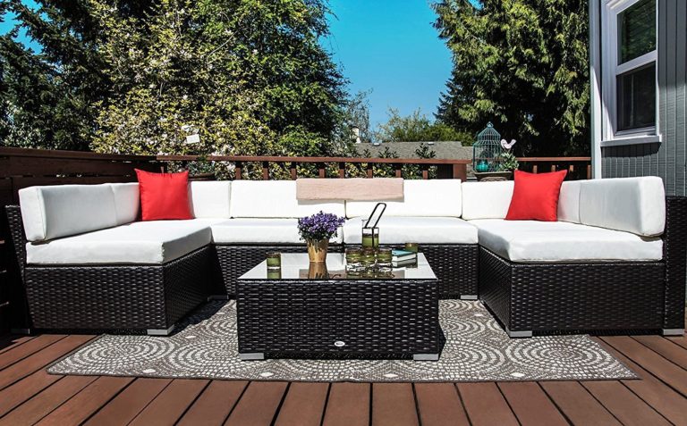 Outsunny 7Pcs Outdoor Rattan Wicker Sofa Patio Sectional Furniture Set w/ Coffee Table Cushioned Seat Garden w/ Cushion