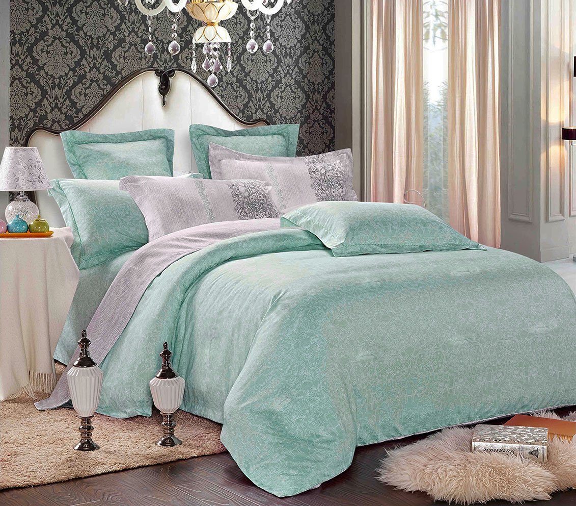Grey Teal Comforter Set Queen, 3-Piece Reversible with Gray and ...