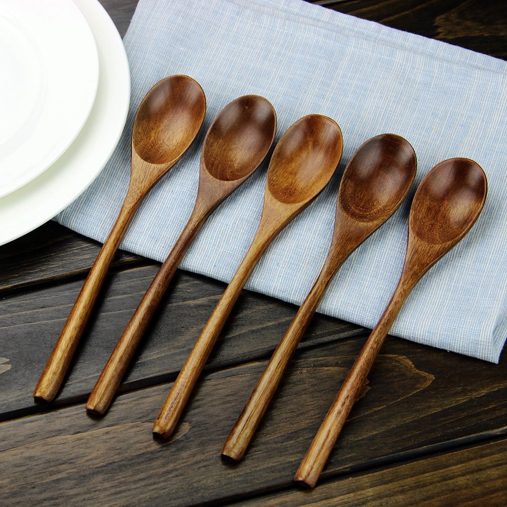 Wood Spoons Soup Spoon 5 Pieces Natural Eco friendly Japanese Tableware ...